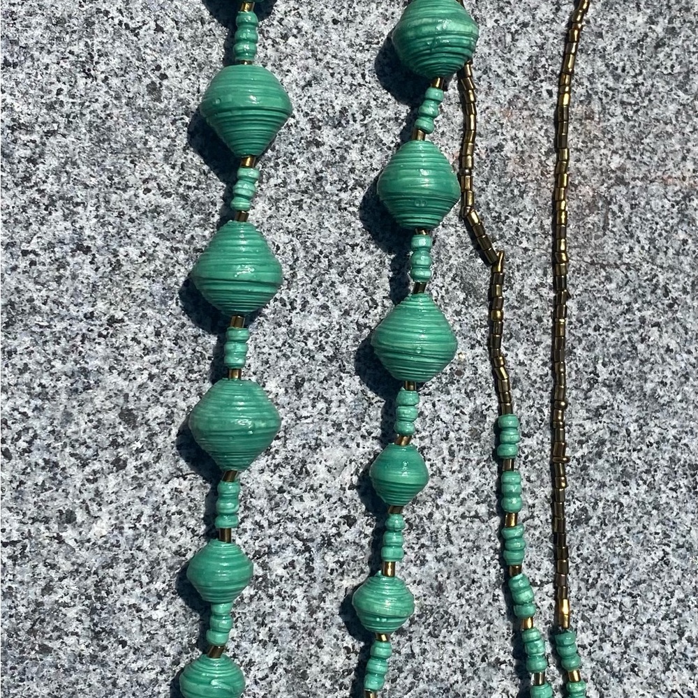 Green Beaded Necklace with Gold Accents 18 inches in length